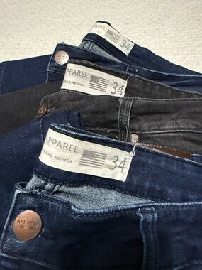 Barbell Apparel 1 black & 2 blue pairs denim jeans. Size 34. Excellent condition